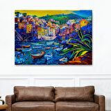 Yağlıboya Görünüm Sahildeki Tekneler Dekoratif Kanvas Tablo, Duvar Dekoru 3462