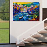 Yağlıboya Görünüm Sahildeki Tekneler Dekoratif Kanvas Tablo, Duvar Dekoru 3462