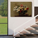 Vazoda Renkli Çiçekler Dekoratif Kanvas Tablo, Duvar Dekoru 3493