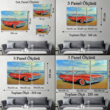 Yağlıboya Görünüm Kızmızı Retro Tarz Araba Dekoratif Kanvas Tablo, Duvar Dekoru 3499