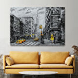 Yağlıboya Görünüm Sarı Taksi ve NewYork Sokakları Dekoratif Kanvas Tablo, Duvar Dekoru 3500