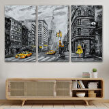 Yağlıboya Görünüm Sarı Taksi ve NewYork Sokakları Dekoratif Kanvas Tablo, Duvar Dekoru 3500
