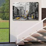 Yağlıboya Görünüm Sarı Taksi ve NewYork Sokakları Dekoratif Kanvas Tablo, Duvar Dekoru 3500