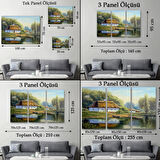 Yağlıboya Görünüm Köy Evi ve Göl Manzarası Dekoratif Kanvas Tablo, Duvar Dekoru 3510