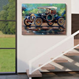 Yağlıboya Görünüm Siyah Eski Araba Dekoratif Kanvas Tablo, Duvar Dekoru 3520