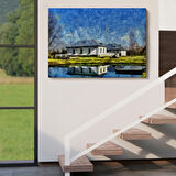 Köy Evi ve Göl Dekoratif Kanvas Tablo, Duvar Dekoru 3528