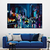 Yağlıboya Görünüm NewYork Gece Manzarası Dekoratif Kanvas Tablo, Duvar Dekoru 3533