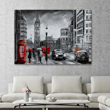 İngiltere Londra Kırmızı ve Siyah Ton Yağlıboya Görünüm Dekoratif Kanvas Tablo, Duvar Dekoru 3543