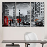 İngiltere Londra Kırmızı ve Siyah Ton Yağlıboya Görünüm Dekoratif Kanvas Tablo, Duvar Dekoru 3543