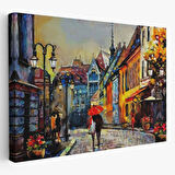 Yağlıboya Görünüm Budapeşte Sokakları Macaristan Dekoratif Kanvas Tablo, Duvar Dekoru 3547