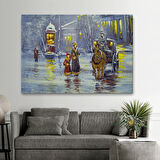 Yağlıboya Görünüm At Arabası ve Eski Şehir Dekoratif Kanvas Tablo, Duvar Dekoru 3573