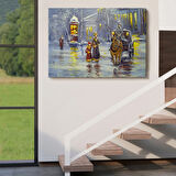 Yağlıboya Görünüm At Arabası ve Eski Şehir Dekoratif Kanvas Tablo, Duvar Dekoru 3573