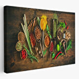 Mutfak Kesme Tahtasındaki Baharatlar Dekoratif Kanvas Tablo, Duvar Dekoru 3586
