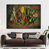 Mutfak Kesme Tahtasındaki Baharatlar Dekoratif Kanvas Tablo, Duvar Dekoru 3586