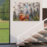 Yağlıboya Görünüm Kırmızı Tramvaylar Dekoratif Kanvas Tablo, Duvar Dekoru 3638