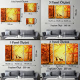 Yağlıboya Görünüm Ormandaki Geyikler ve Sonbahar Dekoratif Kanvas Tablo, Duvar Dekoru 3643