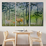 Suluboya Görünüm Geyikler Dekoratif Kanvas Tablo, Duvar Dekoru 3648
