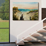 Yağlıboya Görünüm Kumsaldan Okyanusa Yol Dekoratif Kanvas Tablo, Duvar Dekoru 3665