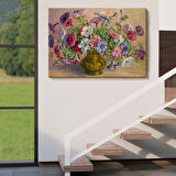 Yağlıboya Görünüm Vintage Çiçekler Dekoratif Kanvas Tablo, Duvar Dekoru 3672