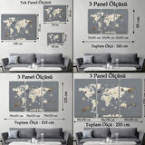 Hayvan ve Uçak Temalı Öğretici İngilizce Dünya Haritası Dekoratif Kanvas Tablo, Duvar Dekoru 3698