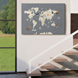 Hayvan ve Uçak Temalı Öğretici İngilizce Dünya Haritası Dekoratif Kanvas Tablo, Duvar Dekoru 3698