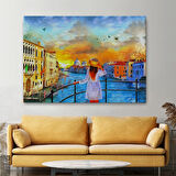 Yağlıboya Görünüm Venedik Kanalı ve Kız Dekoratif Kanvas Tablo, Duvar Dekoru 3699