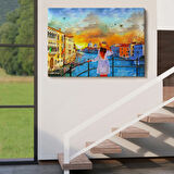 Yağlıboya Görünüm Venedik Kanalı ve Kız Dekoratif Kanvas Tablo, Duvar Dekoru 3699