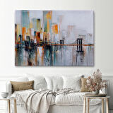New York Brooklyn Köprüsü Soyut Yağlıboya Görünüm Dekoratif Kanvas Tablo, Duvar Dekoru 3744