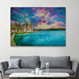 Yağlıboya Görünüm Camii ve Deniz Dekoratif Kanvas Tablo, Duvar Dekoru 3760