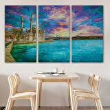 Yağlıboya Görünüm Camii ve Deniz Dekoratif Kanvas Tablo, Duvar Dekoru 3760