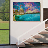 Yağlıboya Görünüm Camii ve Deniz Dekoratif Kanvas Tablo, Duvar Dekoru 3760