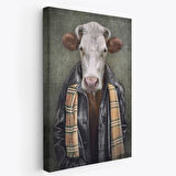 İnsan Görünümlü İnek Pop Art Mizah Dekoratif Kanvas Tablo, Duvar Dekoru 4997