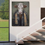 İnsan Görünümlü İnek Pop Art Mizah Dekoratif Kanvas Tablo, Duvar Dekoru 4997