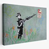 Makineli Tüfek ve Çocuk, No Parking, Banksy Dekoratif Kanvas Tablo, Duvar Dekoru 5008