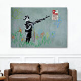 Makineli Tüfek ve Çocuk, No Parking, Banksy Dekoratif Kanvas Tablo, Duvar Dekoru 5008