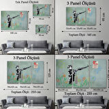 Makineli Tüfek ve Çocuk, No Parking, Banksy Dekoratif Kanvas Tablo, Duvar Dekoru 5008