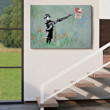 Makineli Tüfek ve Çocuk, No Parking, Banksy Dekoratif Kanvas Tablo, Duvar Dekoru 5008