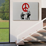 Barış İşareti Yapan Askerler Banksy Dekoratif Kanvas Tablo, Duvar Dekoru 5109