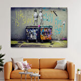 Çöp Kutusuna İşeyen Çocuklar Banksy Dekoratif Kanvas Tablo, Duvar Dekoru 5154