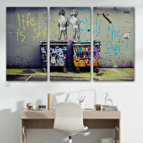 Çöp Kutusuna İşeyen Çocuklar Banksy Dekoratif Kanvas Tablo, Duvar Dekoru 5154