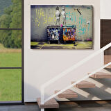 Çöp Kutusuna İşeyen Çocuklar Banksy Dekoratif Kanvas Tablo, Duvar Dekoru 5154