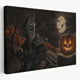 Cadılar Bayramı Perili Ev Dekoratif Kanvas Tablo, Duvar Dekoru 5196