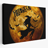 Cadılar Bayramı Süpürgedeki Uçan Cadı Dekoratif Kanvas Tablo, Duvar Dekoru 5200