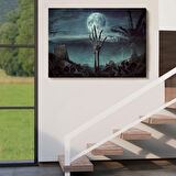 Mezarlıkta Çıkan El Cadılar Bayramı Dekoratif Kanvas Tablo, Duvar Dekoru 5205