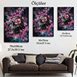 Pembe Çiçekler ve İskelet Kafa Dekoratif Kanvas Tablo, Duvar Dekoru 5234
