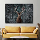Ren Geyiği ve Kar Kış Ormanı Dekoratif Kanvas Tablo, Duvar Dekoru 5370