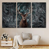 Ren Geyiği ve Kar Kış Ormanı Dekoratif Kanvas Tablo, Duvar Dekoru 5370
