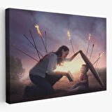 Kütüphane Posteri Bilgi İle Çocuğunu Koruyan Anne Dekoratif Kanvas Tablo, Duvar Dekoru 5411