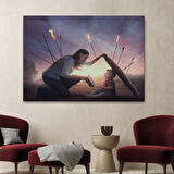 Kütüphane Posteri Bilgi İle Çocuğunu Koruyan Anne Dekoratif Kanvas Tablo, Duvar Dekoru 5411