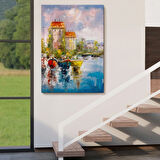 Yağlıboya Görünüm Liman Dekoratif Kanvas Tablo, Duvar Dekoru 5931